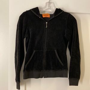 Vintage Juicy Couture black velvet hoodie zip up, circa ‘03. Excellent condition